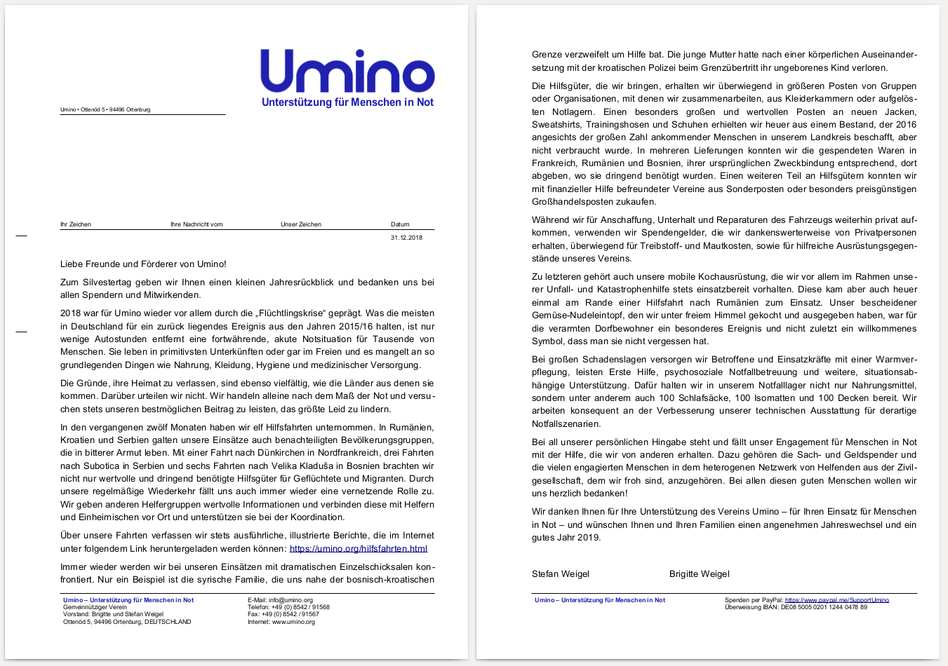 Umino Jahresabschlussschreiben 2017